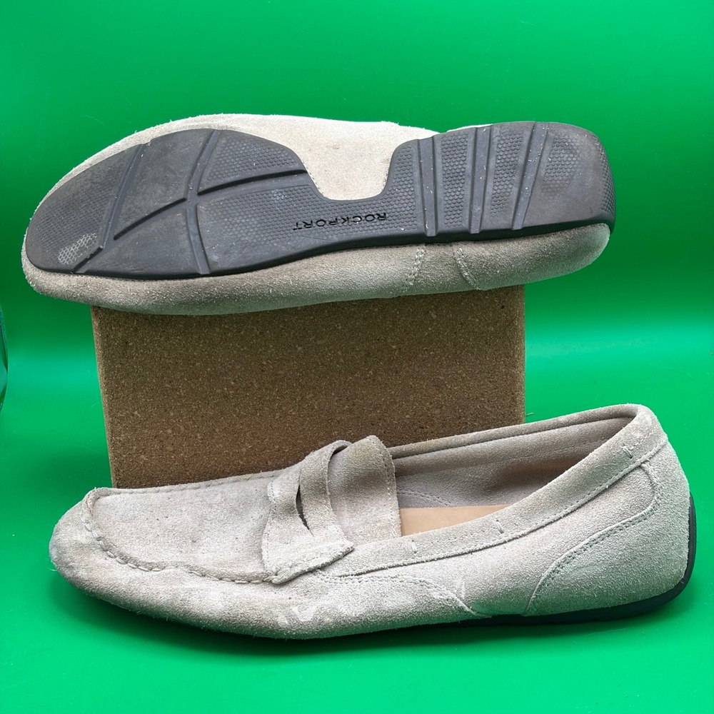 Rockport Suede Driving Loafers Mens 12 M Gray Slip On Moc Toe adiPRENE Comfort